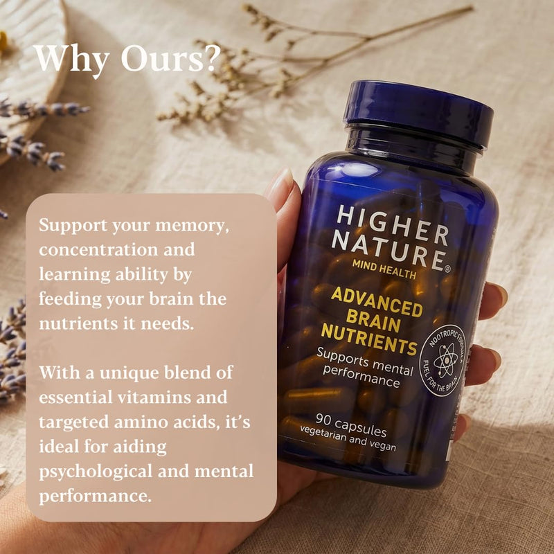 Higher Nature - Advanced Brain Nutrients - Aids Memory & Concentration - Supports Nervous System - Gluten Free - Vegan & Vegetarian - 90 Capsules Unflavoured 90 count (Pack of 1)