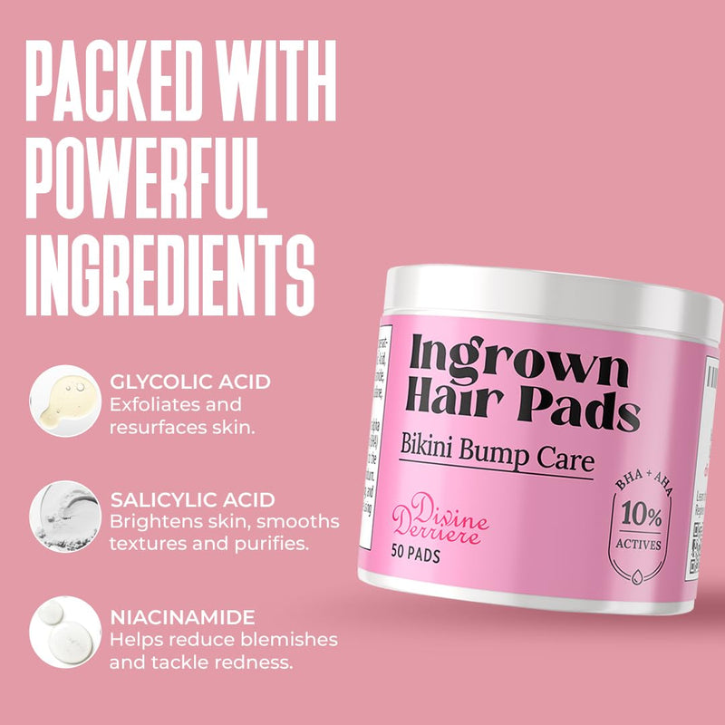 [Australia] - Prevent Ingrown Hairs and Razor Bumps with BHA & AHA Pads - Ingrown Hair Serum for Razor Burns, PFB Razor Bump Stopper Topicals Skin Care, Ingrown Hair Treatment for Bikini Area and Razor Bumps 50pads 
