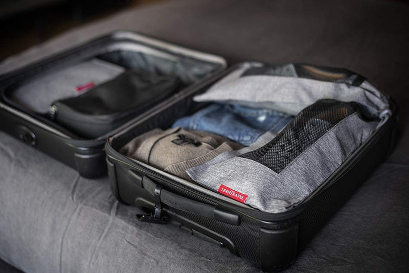 LeanTravel Bundle Compression Packing Cubes Set of 3 Color Black + Shoe bags for Travel Set of 6 - Color Grey