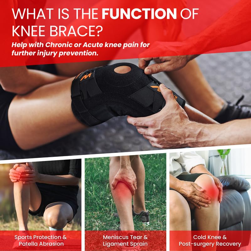 Welnove Professional Knee Brace Support with Pads & Side Stabilizers for Pain Relief, Adjustable Compression for Meniscus Tear, Arthritis, MCL - Ideal for Running, Working Out, and Sports（Medium） Medium Orange