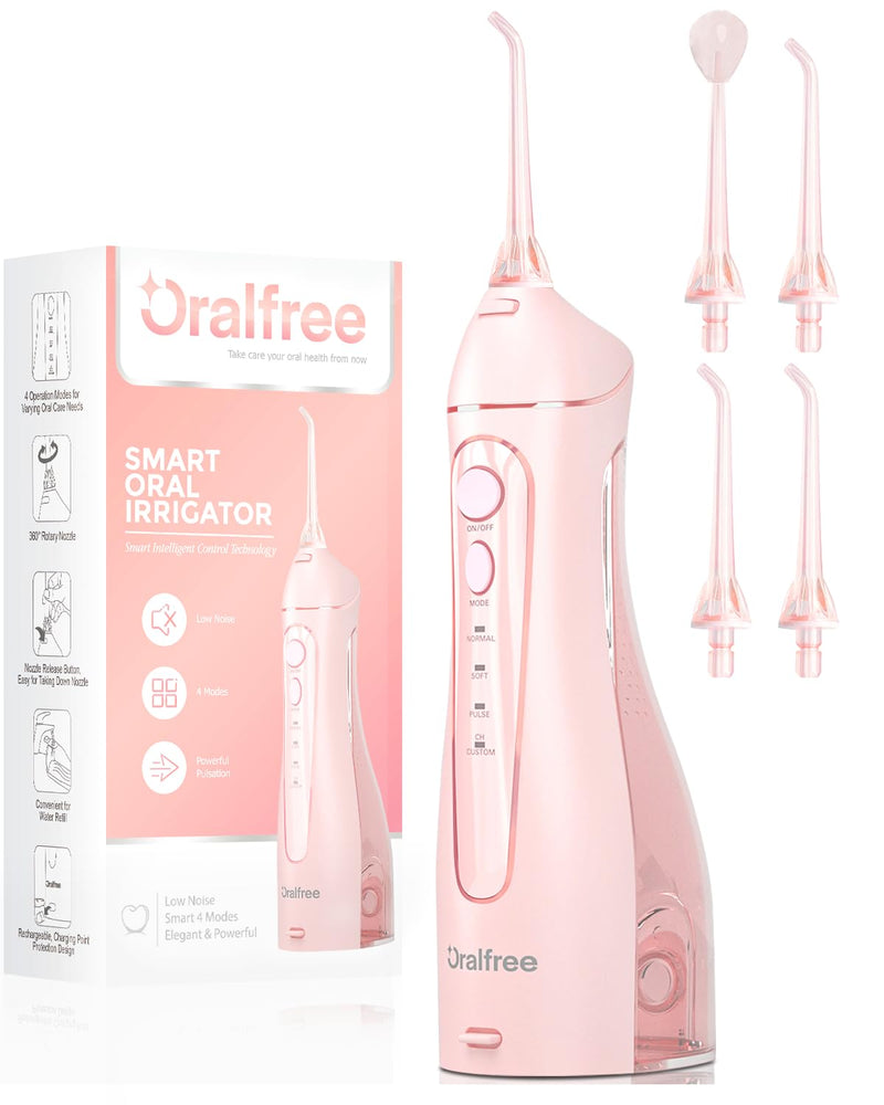 [Australia] - Oralfree Water flosser Teeth Picks - Dental Braces Cordless Oral Irrigator Portable Rechargeable Travel Irrigation Cleaner IPX7 Waterproof Electric Professional Flossing Teeth Cleaning for Home Pink 