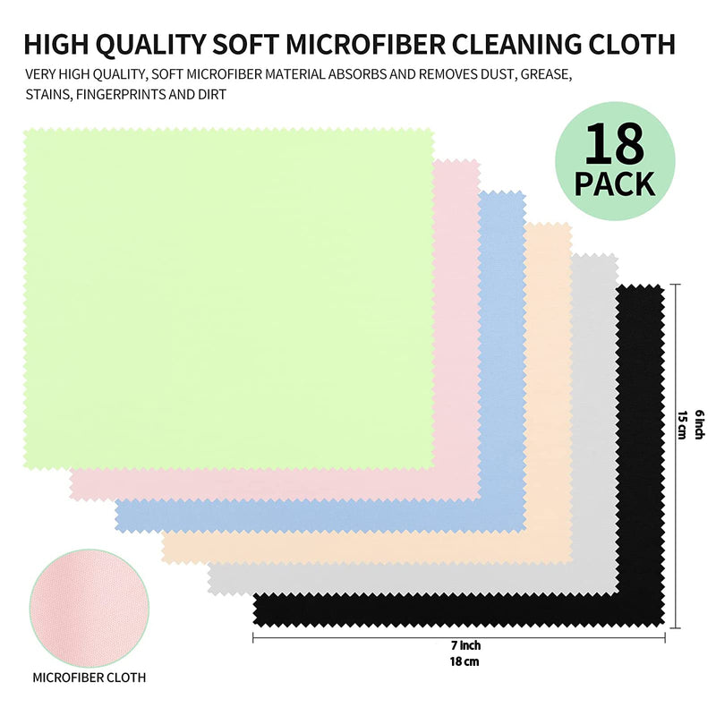 [Australia] - 18 Pack Microfiber Cleaning Cloths (7" x 6") Multicolor Glasses Cleaning Cloth for Eyeglasses, Camera Lens, Cell Phones, Laptops, LCD TV Screens and More 18 Pack 6" x 7" 