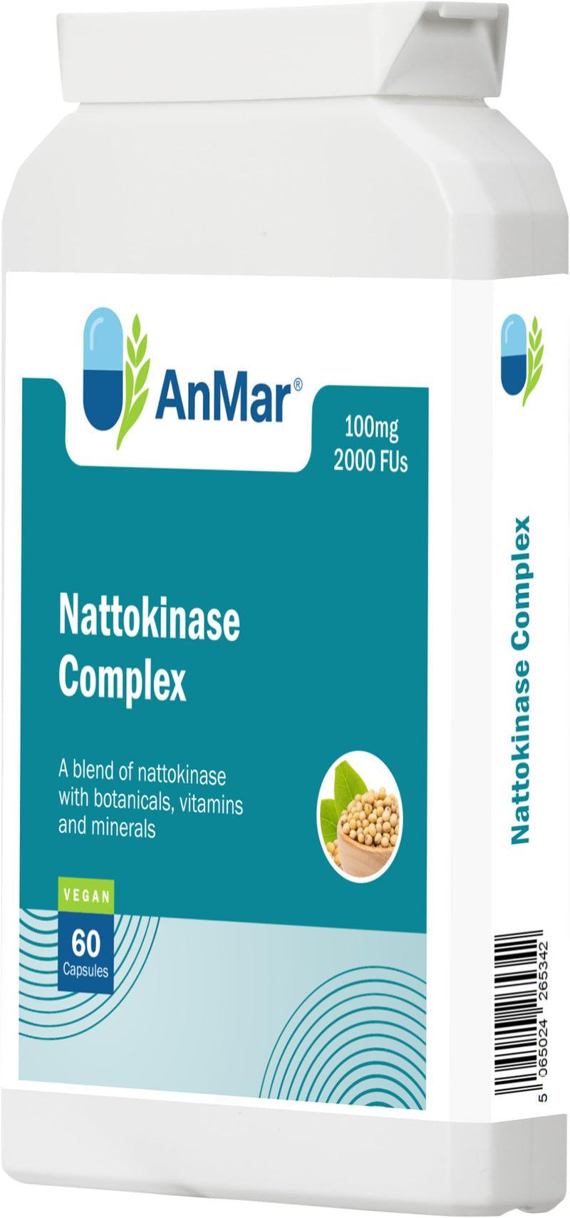 AnMar® Nattokinase Complex 2000 FU – 100mg Nattokinase Enzyme with Black Seed, Green Tea & Selenium – Fermented Soy Nattokinase Supplement – 60 Vegan Capsules