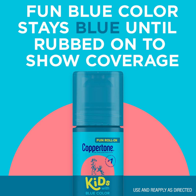 [Australia] - Coppertone Kids Roll On Sunscreen Lotion SPF 50, Kids Sunscreen with Blue Color, Tear Free Sunscreen with Zinc Oxide Sun Protection, 2.5 Fl Oz Tube 