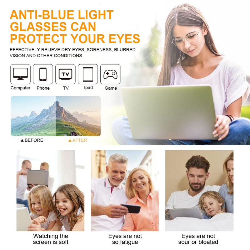 [Australia] - ACWOO Blue Light Filter Glasses, Set of 2 Round Anti Blue Light PC Gaming Glasses Fashion Glasses, Metal Blue Light Blocking Glasses, Retro No Strength Blue Filter Glasses for Women Men (Gold + Silver) Round (Gold + Silver) 