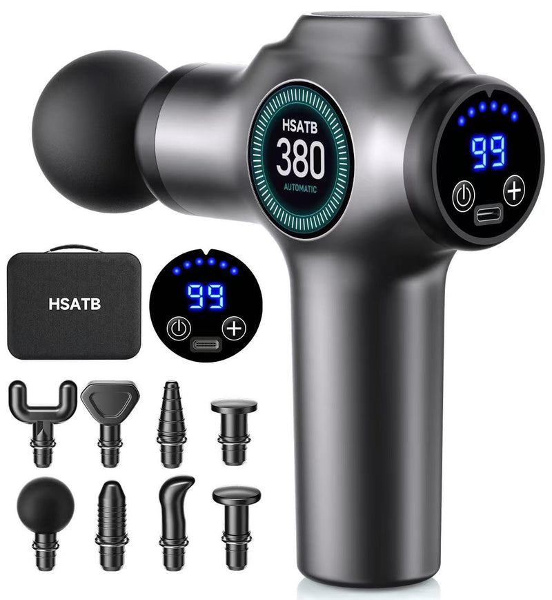 [Australia] - Massage Gun Deep Tissue, Muscle Massager, Handheld Electric Muscle Massager, Percussion Massage Gun, Massage with 99 Speeds and 8 Heads, Back, Leg, Shoulder and Body (Grey) Grey 