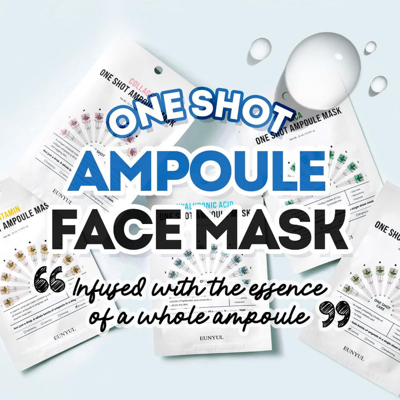EUNYUL One Shot Ampoule Sheet Mask (10-Pack, 5 Types × 2 Sheets) | Hydrating & Soothing Facial Masks with Vitamin, Collagen, Cica, Aloe & Hyaluronic Acid