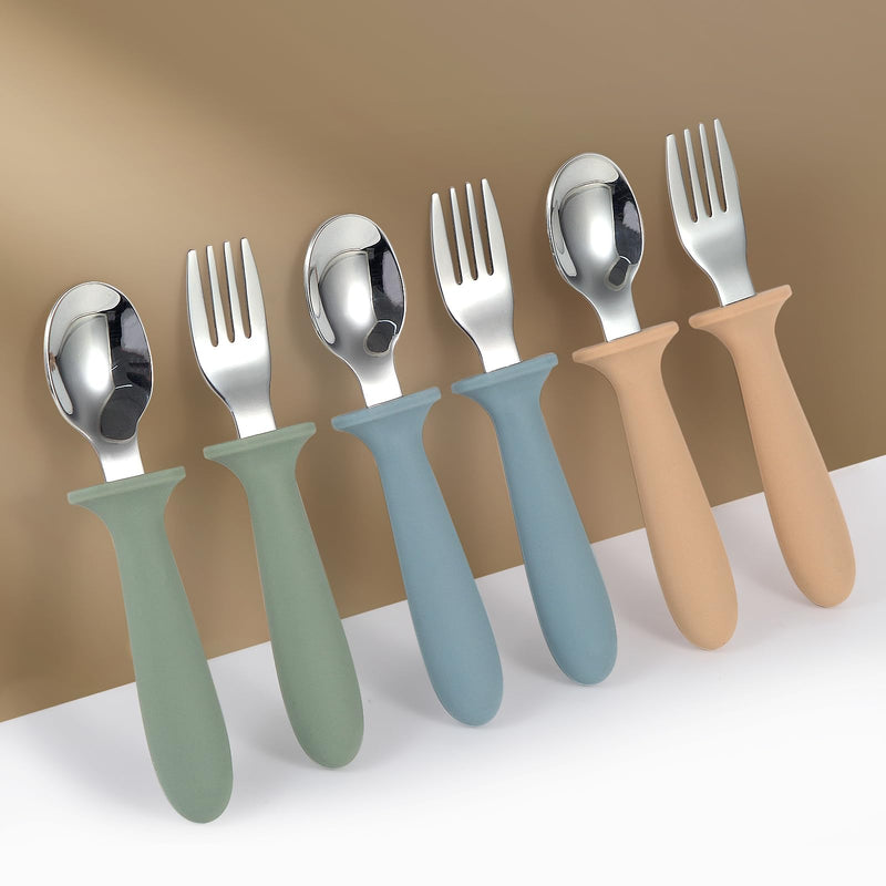[Australia] - Toddler Utensils, 6 Pack kids Silverware Set with Silicone Handle, 18/8 Stainless Steel Children Safe Forks and Spoons, Dishwasher Safe 