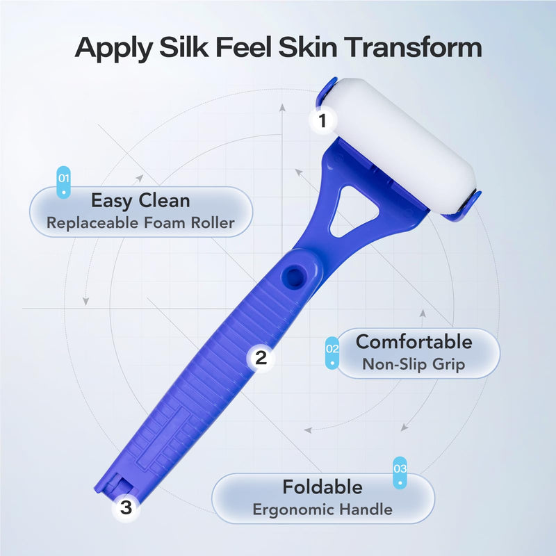 [Australia] - XUNE Lotion Applicator for Back & Body, Sunscreen Application Roller （3 Reusable Foam Rollers）with Long Reach Folding Handle - Apply Lotion, Moisturizer, Cream, Ointment, Self Tanner,Blue Blue 