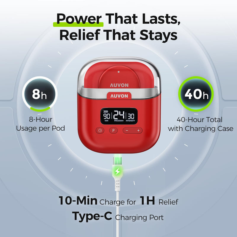 AUVON Wireless 24 Modes TENS Unit Muscle Stimulator for Pain Relief, 6 Pads | Smart Rechargeable EMS Massager, Pocket-Size TENS Machine, Drug-Free Pain Relief for Neck, Back & Shoulder, 6 Premium Pads