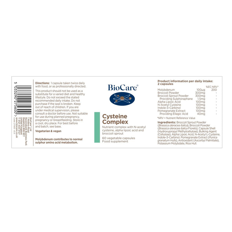 BioCare Cysteine Complex - Nutrient Complex with N-Acetyl Cysteine, Alpha Lipoic Acid and Broccoli Sprout - 60 Capsules
