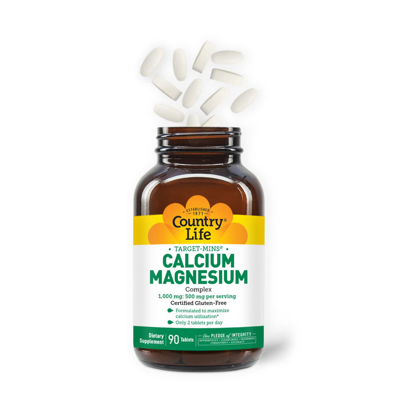 [Australia] - Country Life Target-Mins Calcium Magnesium Complex 1000mg/500mg, 90 Tablets, Certified Gluten Free, Certified Vegan, Certified Non-GMO Verified 90 Count (Pack of 1) 
