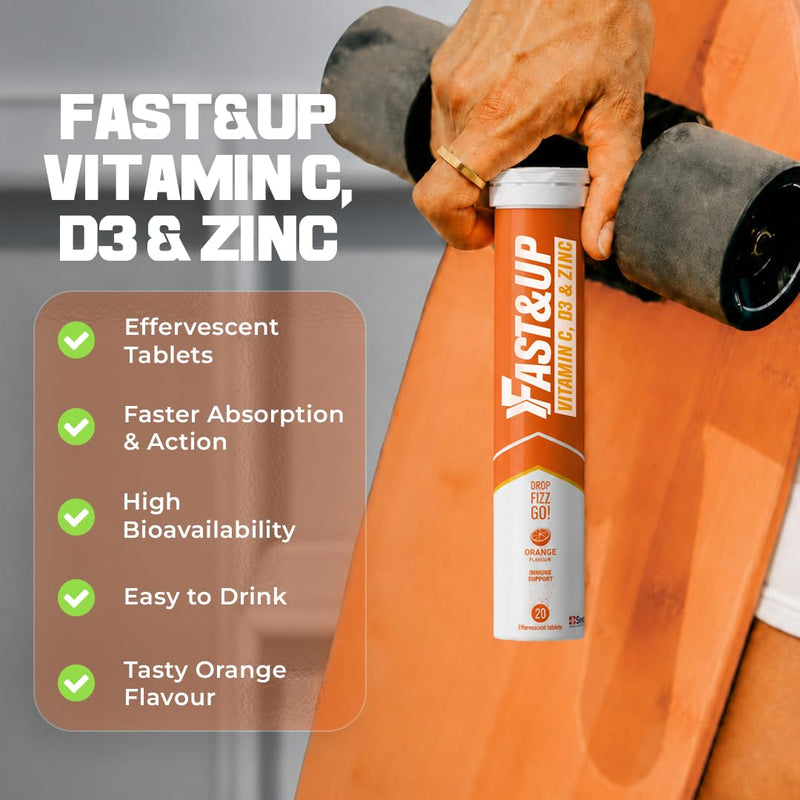 Fast&Up Vitamin C, Vitamin D & Zinc - 80 Effervescent Tablets (4 X 20) - Saver Multipack - Complete Immunity Booster - One Daily - Orange Flavour 80 count (Pack of 1)