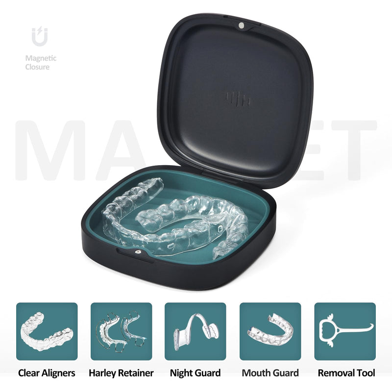 [Australia] - Retainer Case Slim Aligner Case with Vent Holes Removable Inner Tray Silicone for Easy Cleaning (1Pack Black Green) 1Pack Black Green 