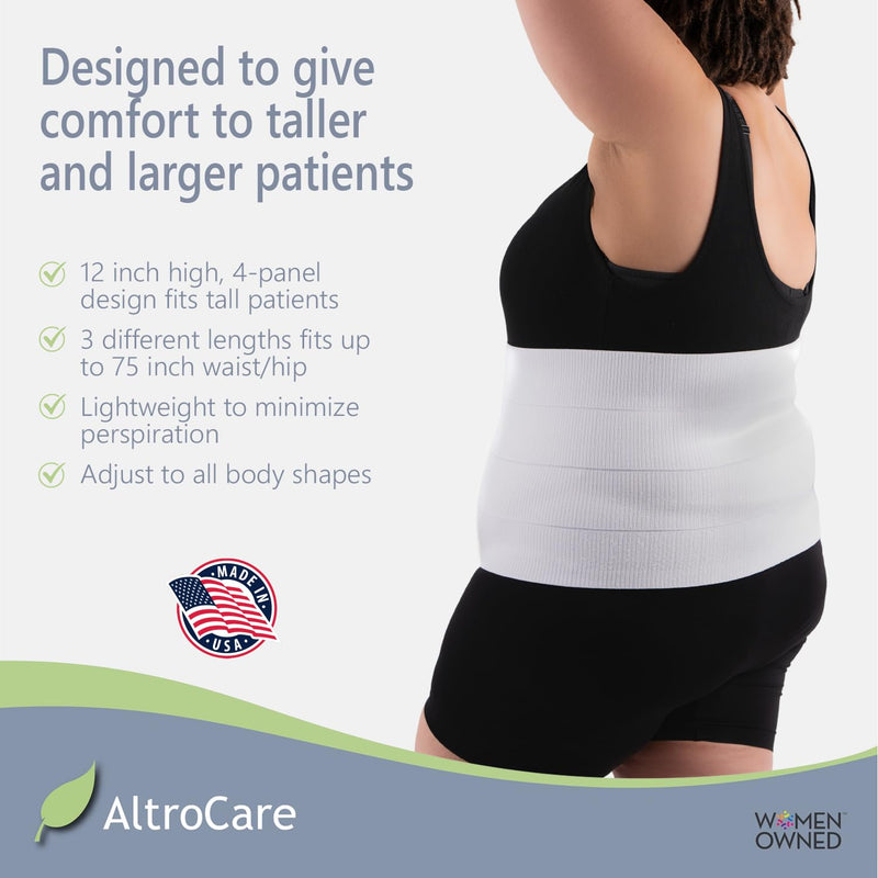 4 Panel, 12" high, Plus Size Post Surgery Abdominal Binder, Fits 46" to 62" Waist L/XL (46" to 62")