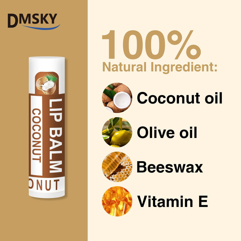 DMSKY 60 Pack Lip Balm Bulk, 12 Flavor, Value Pack | Hydrating with Vitamin E and Coconut Oil, Lip Care Product for Dry Chapped Lips, Bulk Gift for Stocking Stuffers E-60P