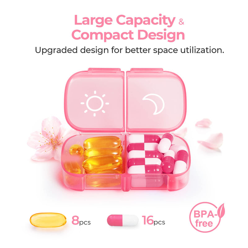 [Australia] - AUVON XL Weekly Pill Organizer 2 Times a Day, AM PM Pill Box 7 Day with One-Side Large Opening Design for Easy Filling, Portable Travel Pill Case for Medication, Vitamins, Fish Oils, Supplements A-pink 