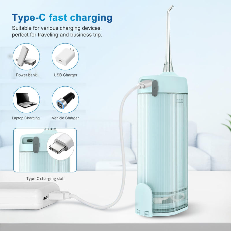 Mini Portable Water Flosser Oral Irrigator Water Teeth Cleaner Pick, Telescopic Water Tank, 4 Modes & IPX7 Waterproof, Home & Travel Water Flossers for Teeth, Braces Bridges Care. (Pearl Blue) Pearl Blue
