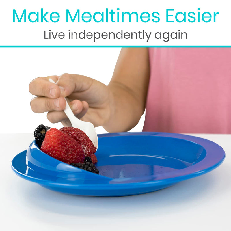 [Australia] - Vive Spill-Proof Scoop Plate, 9" (2 Pack) - Dish with Wall for Disabled, Handicapped, Elderly Adults with Special Needs from Parkinsons, Dementia, Stroke, Tremors with - Non Skid Padded Bottom 2 Pack 