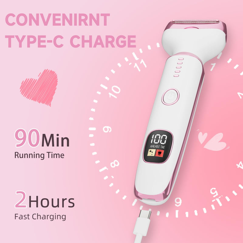[Australia] - Electric Razors for Women, Bikini Trimmer 4 in 1 Lady Shaver, Wet/Dry Cordless Hair Remover for Nose Hair Face Eyebrow Arms Legs Armpit Underarm Pubic Area Electric Grooming Set LED Display 