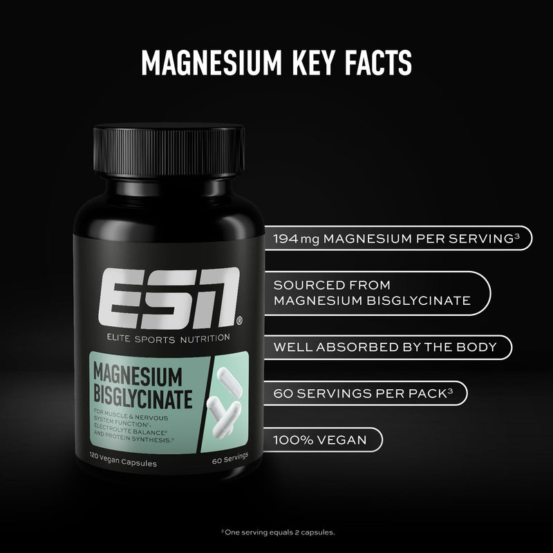 ESN Magnesium Caps, 120 Capsules, 194 mg Magnesium per Daily Serving – magnesiumbisglycinate Capsules, high bioavailability – Made in Germany