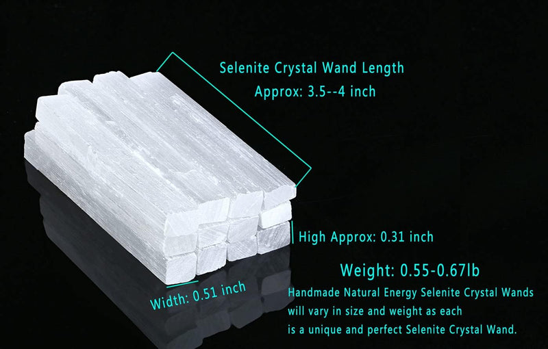 [Australia] - MAIBAOTA 4" Selenite Crystal Wand Selenite Sticks Crystals Bulk Selenite Charging Plate Reiki Metaphysical Supplies Wicca Altar Supplies Crystal for Witchcraft 12 Pcs 