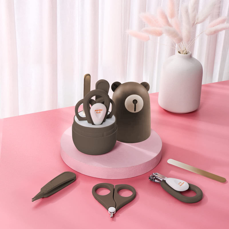 [Australia] - PAPABEAR Baby Nail Clippers Set with Cute Case, Infant Fingernail and Toenail File Kit for Newborn Manicure and Pedicure, New Mom Grooming Gift Bronze 