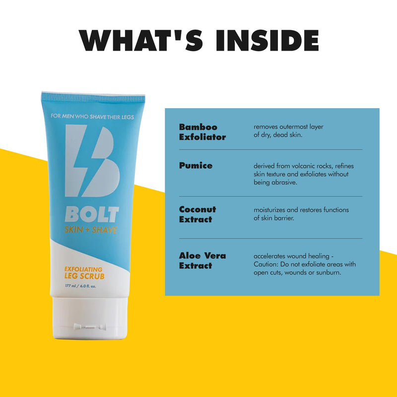 [Australia] - Exfoliating Leg Scrub for Men with Bamboo & Coconut Extract - Fights Ingrown Hairs and Dead Skin Buildup for a Smoother Shave - Aloe Vera & Pumice Formula - 6 Fl Oz 