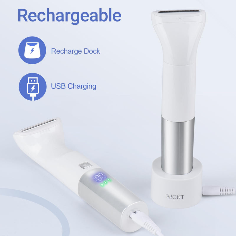 Bikini Trimmer for Women, 6-in-1 Body Hair Trimmer, Facial & Pubic Hair Removal, IPX7 Waterproof Wet & Dry Grooming Electric Shaver Kit,Cordless Travel Razor with USB Charging Dock