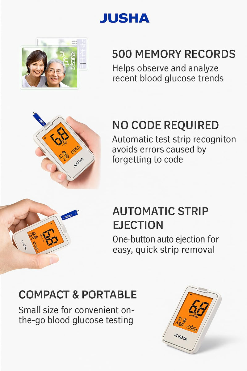 [Australia] - G-427B Bluetooth Blood Glucose Monitor Kit With Free APP - No Coding, 0.7µL Blood Sample, 5s Test, Large Backlit Display with 100 Strips &100 Lancets 