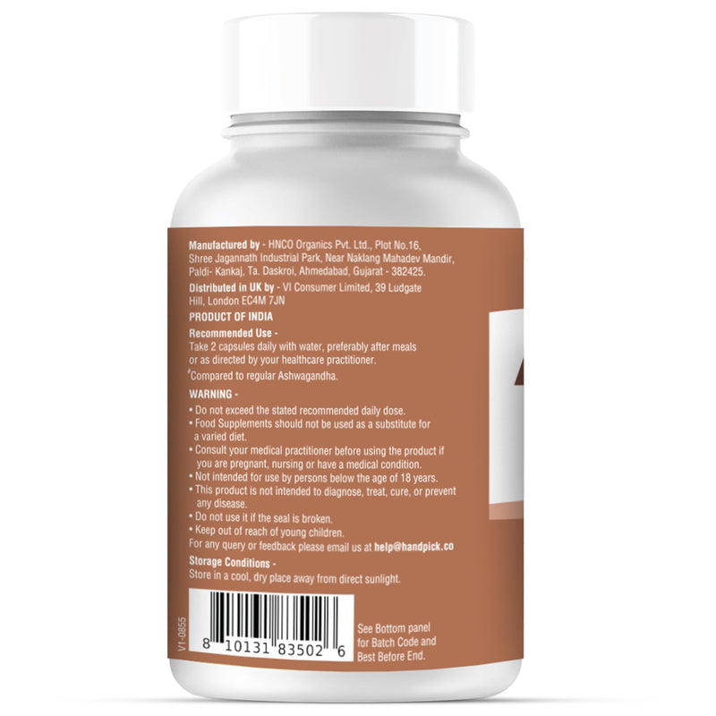 HANDPICK KSM-66 Ashwagandha 3400 mg (120 Capsules | 2 Month Supply) – Extra Strength 10:1 Extract with Magnesium, Lemon Balm, Lion’s Mane & Vitamin B6 – Supplement for Men & Women