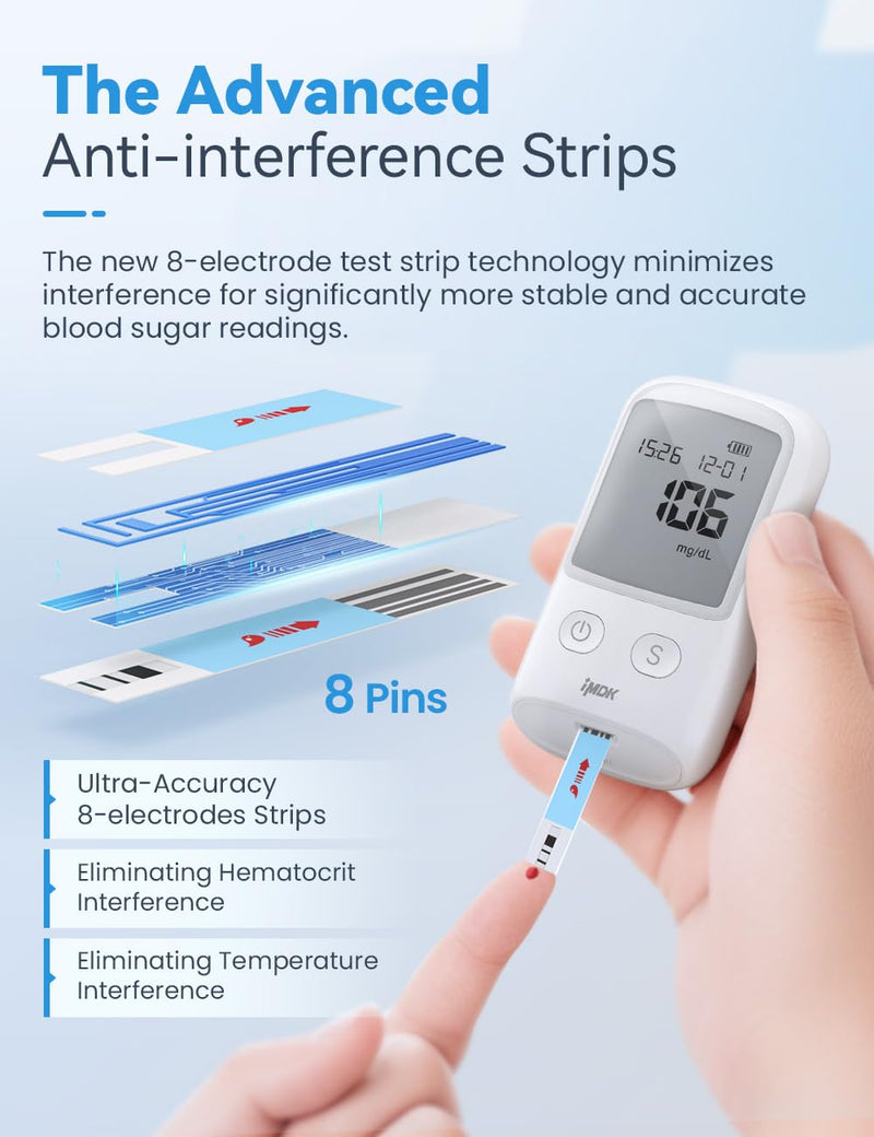 [Australia] - IMDK Blood Glucose Monitor Kit, 𝗖𝗹𝗶𝗻𝗶𝗰𝗮𝗹𝗹𝘆 𝗔𝗰𝗰𝘂𝗿𝗮𝘁𝗲 Blood Sugar Test Kit with 100 Glucometer Strips, 100 Lancets and 1 Lancing Devices, No Coding Required & Large Screen 