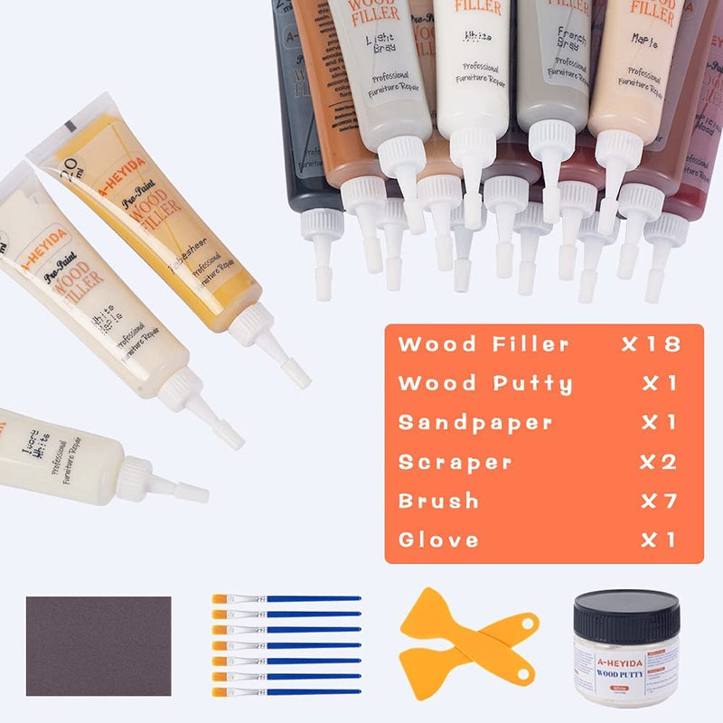 [Australia] - Wood Furniture Repair Kit - 18 Colors Wood Filler Hardwood Laminate Vinyl Floor Repair Kit Wood Putty Cabinet Touch Up Kit - Cover Scratches, Stains, Holes for Table, Door, Veneer, Cherry, Walnut 