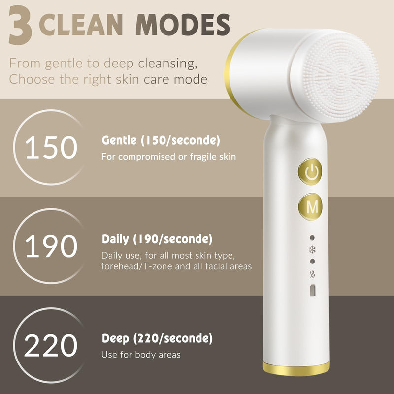 [Australia] - Landmore Facial Cleansing Brush, 8 in 1 Spin Face Wash Brush Rechargable Waterproof Face Scrubber with 6 Brush Heads, 3 Speeds for Deep Cleansing, Exfoliator, Thermal & Cold Massager Skin Care, White 