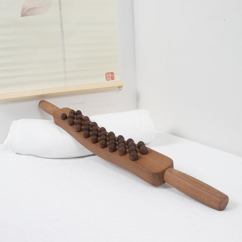 [Australia] - Guasha Wood Stick Tools Wooden Therapy Scraping Lymphatic Drainage Massager, Double Row 34 Beads Point Treatment Gua Sha Tools for Back Leg (34 Beads) 