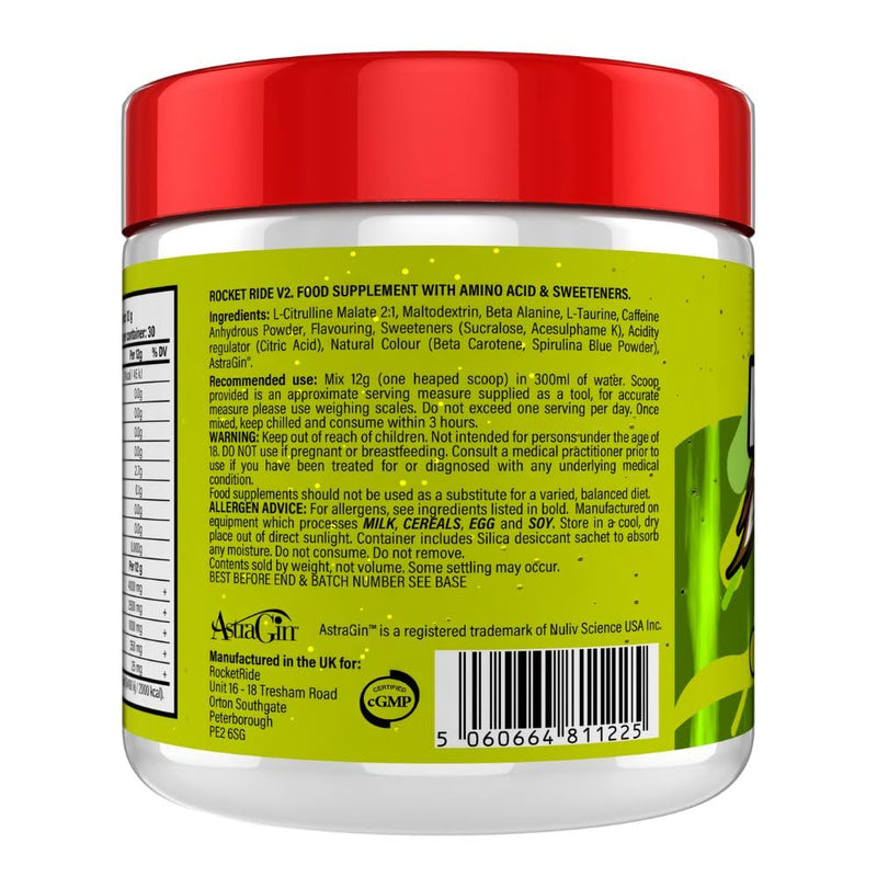 Rocket Ride Pre-Workout V2 360g – Extreme Energy & Focus – High Stim Caffeine – Smooth Mix & Incredible Flavours | 30 Servings (Lime Launchpad) Lime Launchpad