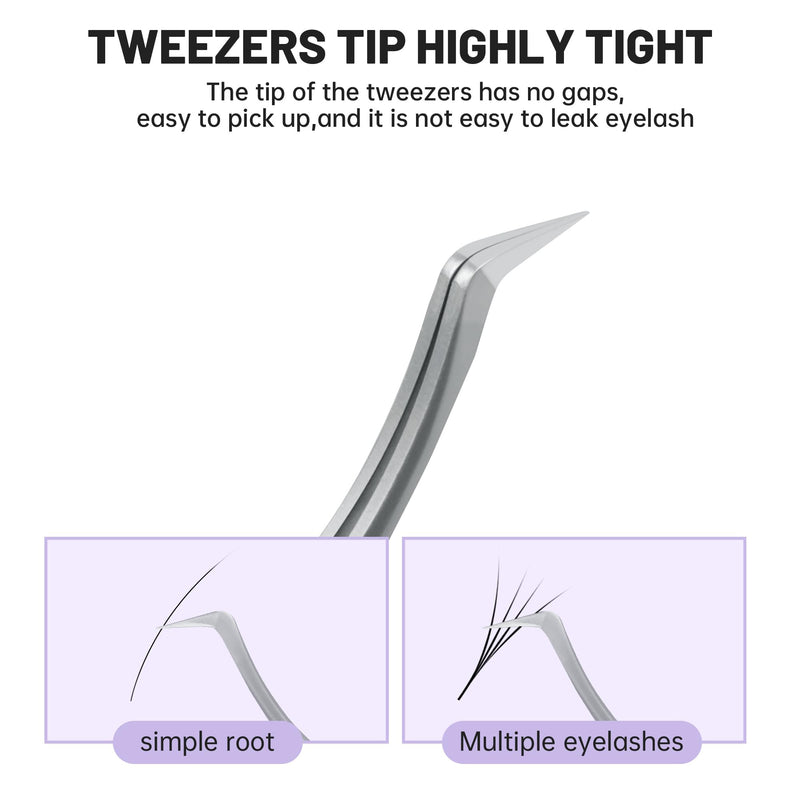 High Precision Lash Tweezers for Individual and Volume Eyelash Extensions Premium Stainless Steel Curved Fiber Tip Professional Isolation Tweezer A-08+06+03+01+02