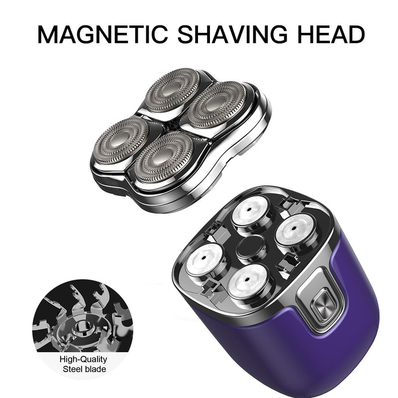 [Australia] - 4-Blade Rotary Shaver for Men - Waterproof Electric Razor for Head Shaving & Face, Wet/Dry USB-C Rechargeable with LED Display, Detachable Trimmer Heads for Bald Men & Sensitive Skin 