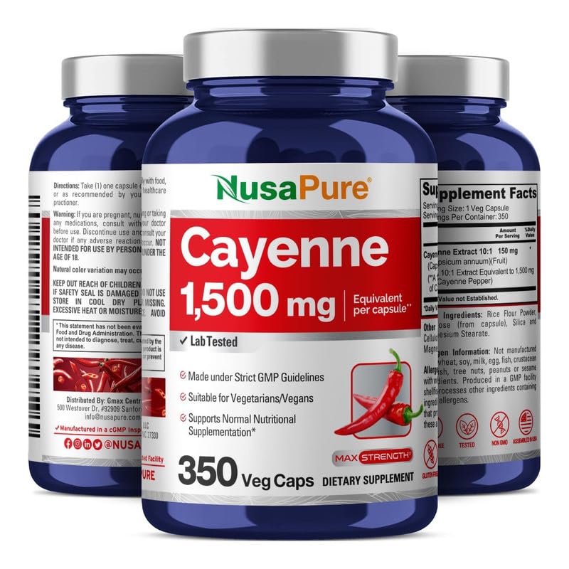 [Australia] - NusaPure Cayenne Pepper 1500mg Per Caps, 350 Veggie Capsules, Vegetarian, Non-GMO, Gluten-Free 