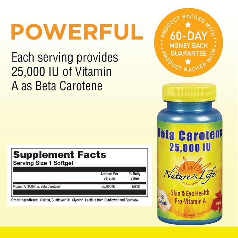 [Australia] - Nature's Life Beta Carotene 25,000 IU | Helps Support Healthy Immune Function & Skin & Eye Health | Antioxidant Dietary Supplement | 250 Softgels 