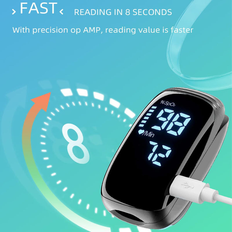 Finger Pulse Oximeter, Fingertip Blood Oxygen Saturation with Pulse Monitor, Oximeter with Lanyard, Pulse Oximeter for Sport and aviation use (LED black) LED black