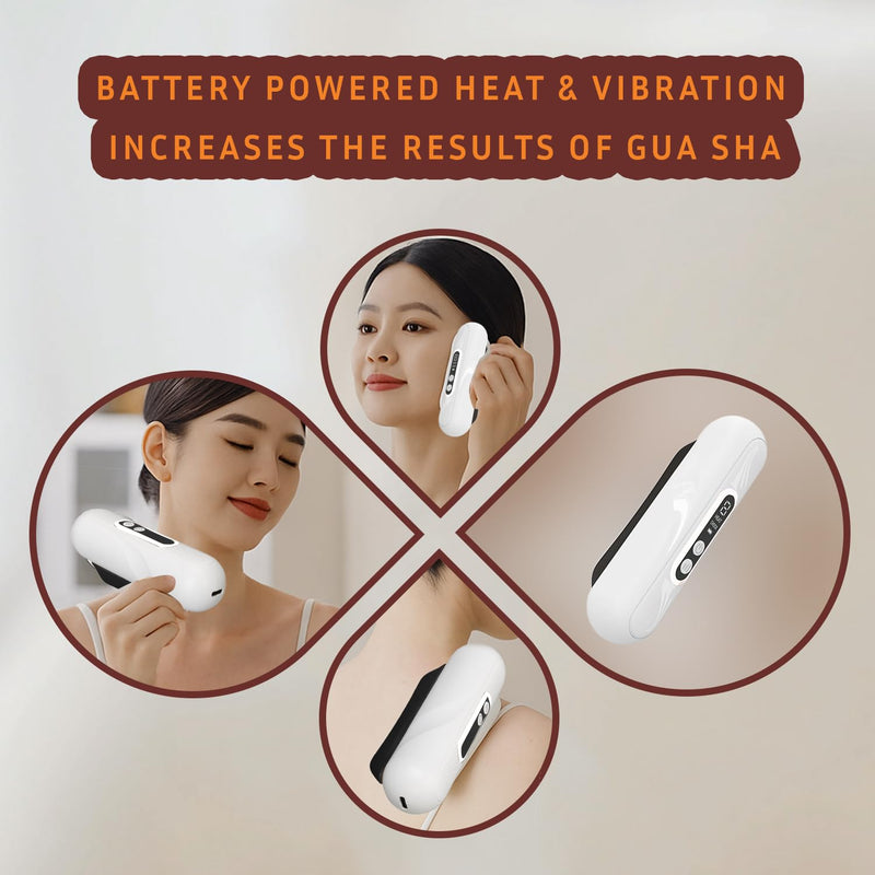 [Australia] - Heated Gua Sha Scraping Massage Tool by TheraStone mini; Skin Scraping Stone with Heat & Vibration, with Bian Stone,Soft-Tissue Massage, Improve Blood Circulation, Relieve Pain, Anti-Aging (White) 