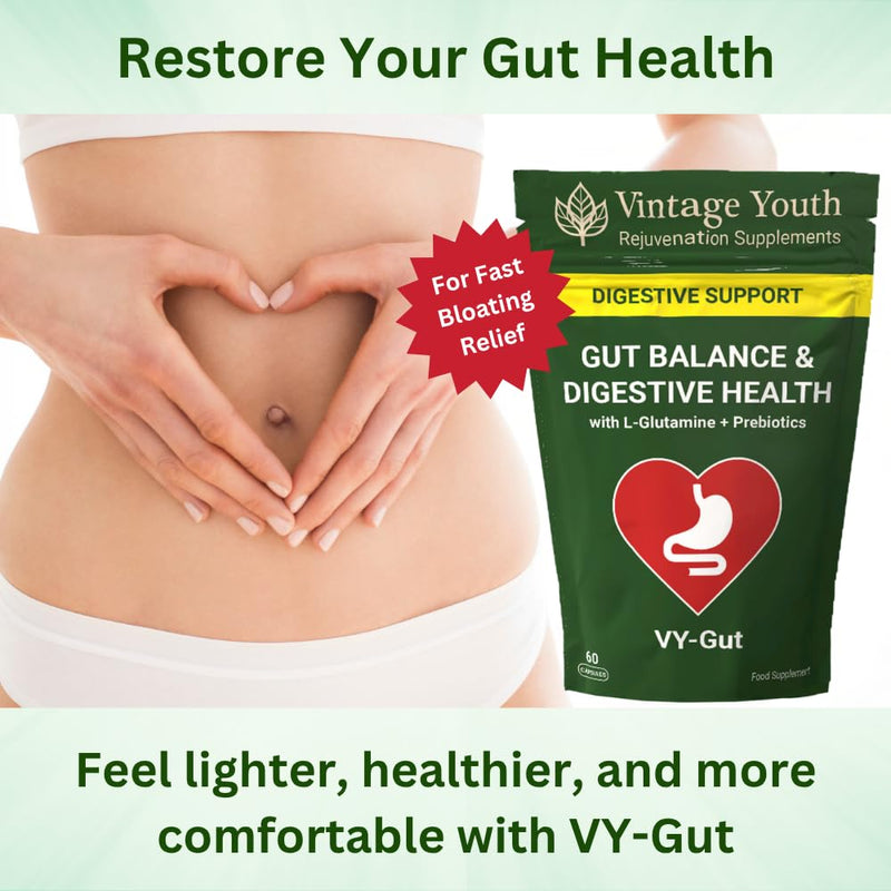 Digestive Enzyme & Prebiotic Supplement | Gut Health, Bloating & Gas Relief | With L-Glutamine, FOS, Bromelain, Lipase & Protease | Supports Digestion, Gut Flora & Nutrient Absorption | Vegan Capsules