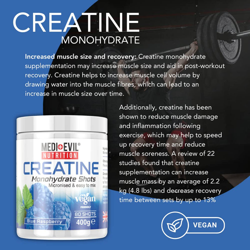 Medi-Evil Nutrition Creatine Monohydrate Shots Powder Form 400g (Blue Raspberry) Blue Raspberry