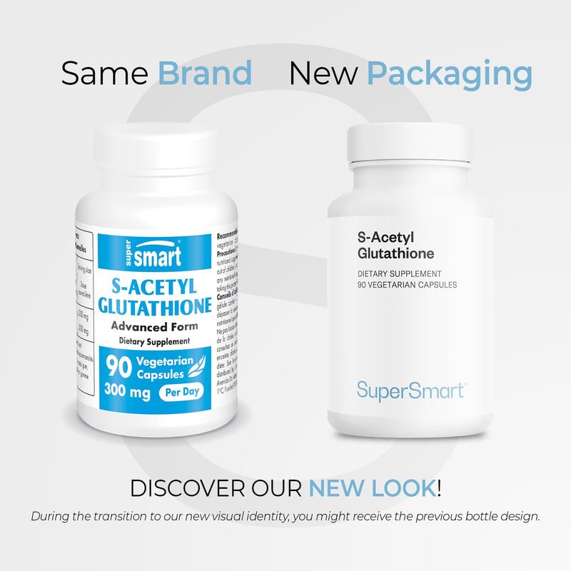 Supersmart S-Acetyl Glutathione 300mg per Day (High Absorption) - Stable Form of L-Glutathione Tripeptide - GSH Supplement | Non-GMO & Gluten Free - 90 Vegetarian Capsules