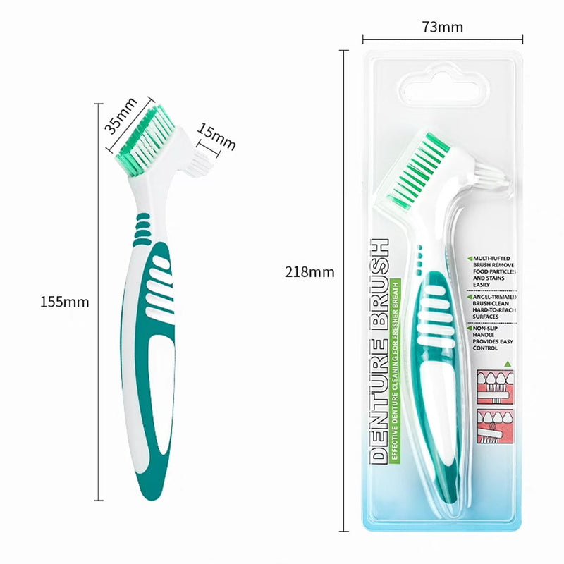 [Australia] - Denture Brush Dual Head Toothbrushes False Teeth Brush Denture Cleaning Kit Toothbrush (Orange Green) Orange Green 
