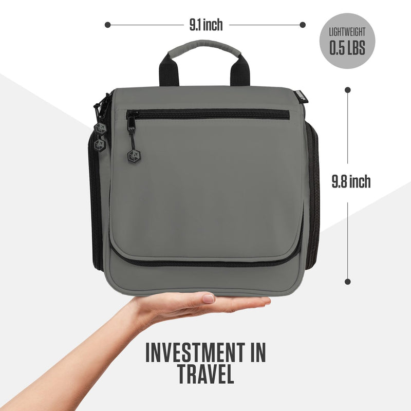 VENTURE 4TH Travel Toiletry Bag & Quick Dry Towel Set - Ideal for Camping, Hiking, Backpacking, Business Trips & More - Grey, Medium