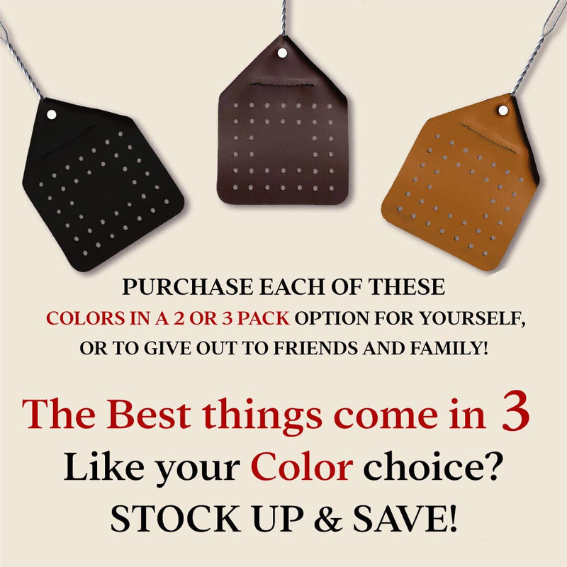 [Australia] - Leather Fly Swatter Set (1 Pack) – 17” Amish-Made Fly Swat w/Real Leather Paddle – Fly Swatters Multi Pack w/Metal Handle – Bug Swatter, Mosquito Swatter, Wasp Swatter (Brown) 1 Pack Brown 