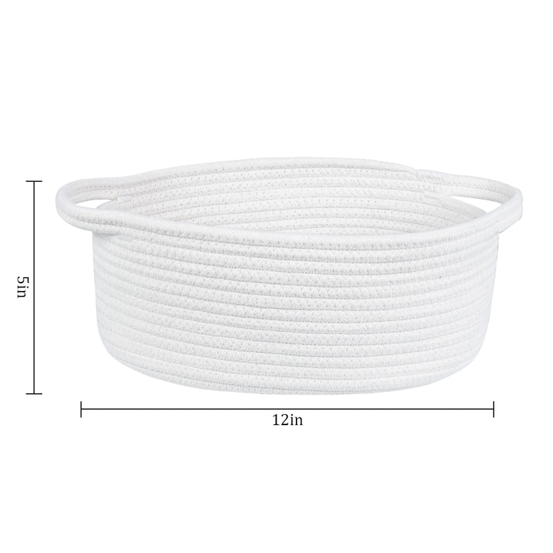 [Australia] - ABenkle Cute Small Woven Basket with Handles, 12"x 8" x 5" Rope Room Shelf Storage Basket Chest Box for Cat and Dog Toys, Empty Decorative Gift - White 1 Pack 