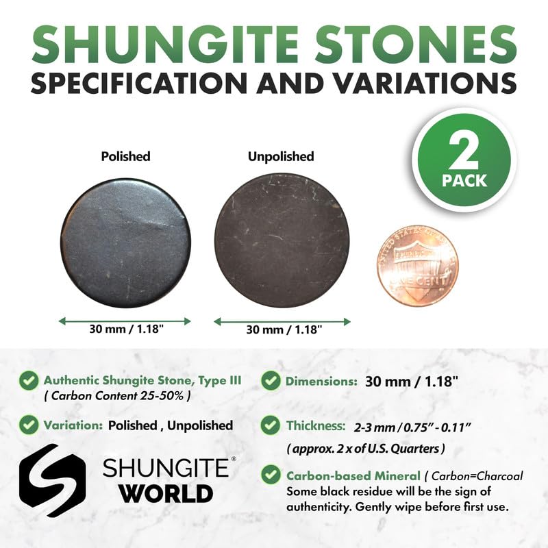 [Australia] - 2 pcs Shungite Stickers Set Round 30 mm Polished and Unpolished (1 of each) for Cell Phone Case Tablet Laptop Computer - Energy Shungite Stones Protection Plate with Carbon Fullerenes 30 mm / 1.18" (2 Pack) 